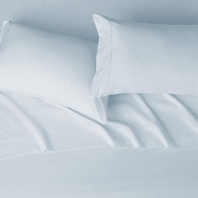 Amazon Basics Lightweight Super Soft Easy Care Microfiber 4-Piece Bed Sheet Set with 14-Inch Deep Pockets, Solid, King, Light Blue AmazonBasics