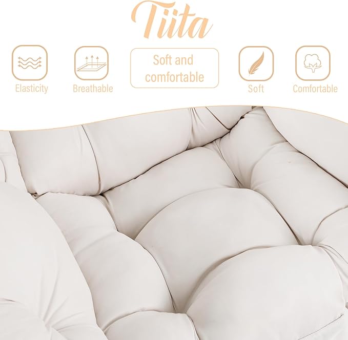 Tiita Lazy Chair with Ottoman, Modern Large Accent Lounge Armchair, Comfy Leisure Sofa Reading Chair with Footrest for Bedroom, Living Room, Dorm Rooms, Garden and Courtyard, Beige