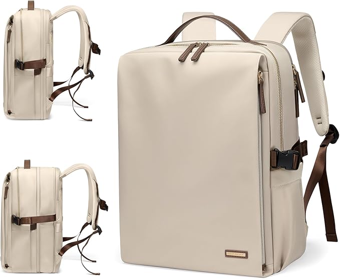 Stylish Laptop Backpack for Women Airline Approved Perfect for Work College and Travel Multi-Functional Casual Daypack Fits 17.3 Inch Notebook (Apricot)