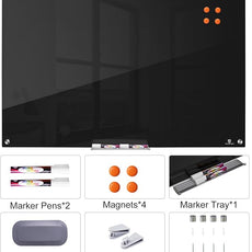 TSJ OFFICE Glass Dry-Erase Board - 36 x 24 Inches Wall Mounted Black Glass Magnetic Whiteboard, Frameless Large White Board for Office, Home & School