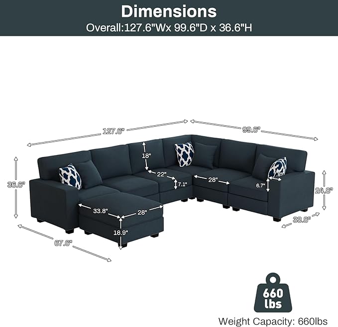 Legend Vansen Modular Sectional Sofa U Shaped Couch with Ottoman Modern Reversible Corner Sectional Couch for Living Room (Charcoal, U Shaped Sofa-2)