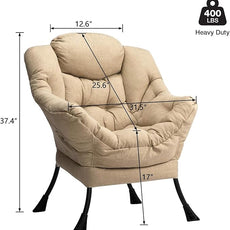 HollyHOME Lazy Chair with Armrest and Side Pocket, Comfy Accent Lounge Chair,Leisure Sofa Armchair for Living Room, Bedroom, Dorm, or Small Spaces, Oversized Reading Sofa Chair,Cotton-Linen Tan