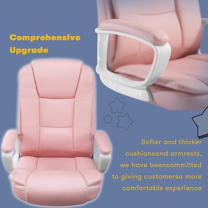 OFIKA Home Office Chair, Ergonomic Desk Chair, Adjustable Task Chair for Lumbar Back Support, Computer Chair with Rolling Swivel and Armrest, Modern Executive High Back Leather Chairs (Pink)