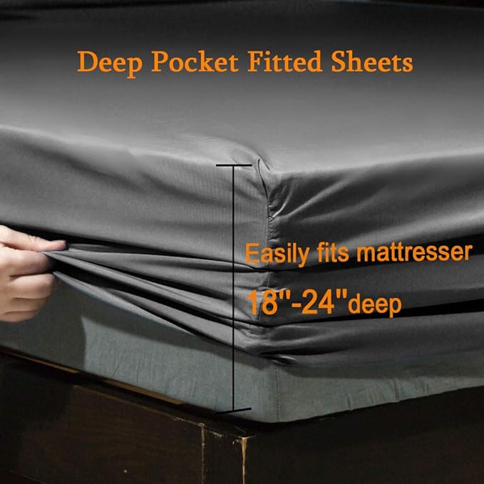 SONORO KATE Bed Sheet Set Super Soft Microfiber 1800 Thread Count Luxury Egyptian Sheets Fit 18-24 Inch Deep Pocket Mattress Wrinkle-4 Piece (Dark Grey, Twin)