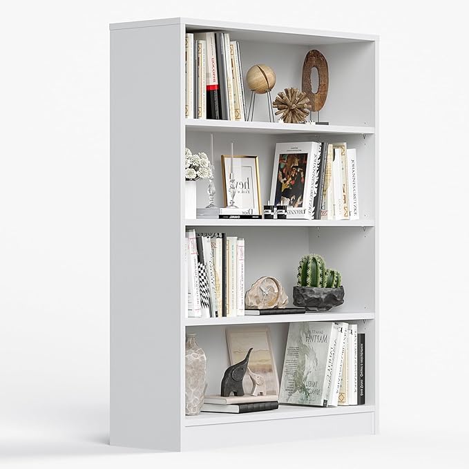 Farini 4 Shelf boockase Display Bookcase Freestanding Wooden Bookshelves for Home Office Living Room,48 Inch Height,White