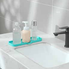 Silicone Bathroom Soap Dishes with Drain Spout-Bathroom and Kitchen Sink Organizer,Sponge Holder,Dish Soap Tray,Perfect for Dispenser,Scrubber,Bottle,Cup on Sink or Counter-Mint 12