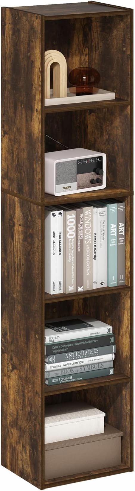 Furinno PASIR Book Shelf, 5-Tier Modern Bookshelf, Open Shelves Bookcase 9 x 12 x 52, for Living Room, Bedroom, Home Office, Amber Pine