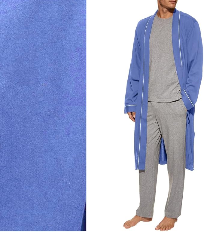 HOLOVE Men's Pure Cotton Bathrobe Lightweight Kimono and Hooded Spa Robes Soft Sleepwear