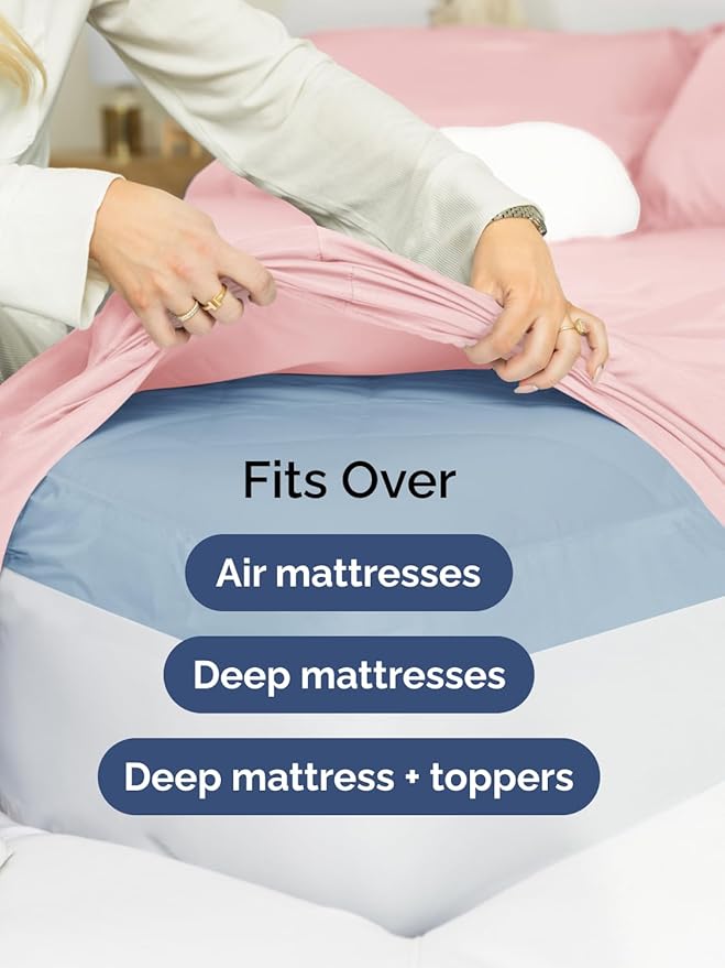 Extra Deep Pocket Queen Sheet Set - 4 Piece Breathable & Cooling Bed Sheets - Hotel Luxury Sheet Set - Soft, Wrinkle Free and Comfy - Easily Fits Extra Deep Mattresses - Deep Pocket Baby Pink Sheets