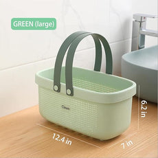 JiatuA Plastic Storage Basket with Handle Portable Shower Caddy Tote Organizer Basket Bin for Bathroom Kitchen Dorm Room Bedroom, Green