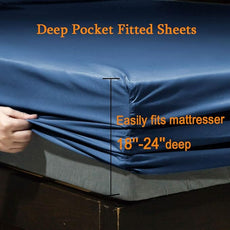 SONORO KATE Bed Sheet Set Super Soft Microfiber 1800 Thread Count Luxury Egyptian Sheets Fit 18-24 Inch Deep Pocket Mattress Wrinkle-4 Piece (Navy Blue, Twin)