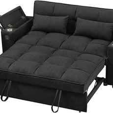 65'' 3-in-1 Folding Convertible Sofa Bed, Pullout Sofa, Modern Chenille Fabric, 360° Swivel Side Table, Easy Assembly, Perfect for Living Room, Black