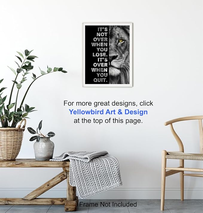 YELLOWBIRD ART & DESIGN Motivational Wall Art & Decor - Positive Quotes - Motivational poster - Office Wall Art - Lion Wall Decor Inspiration Motivation Man cave Gym Wall Decor for Men