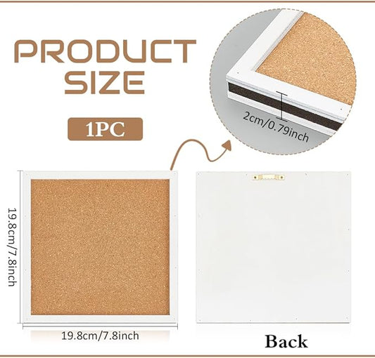 BENECREAT Pin Board Square Cork Board with White Frame, 0.8inch Thick Wall Mounted Cork Board for Brooch Pin Storage, Office Home Festival Wedding Decor, 7.8x7.8inch