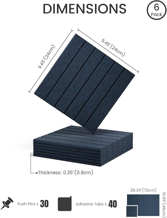 Felt Bulletin Board Tiles -28"x18" with 40 Adhesive Tabs, Cork Board Alternative for Office Decor, Push Pin Board Wall Organizer 6-Pack (Navy Blue)