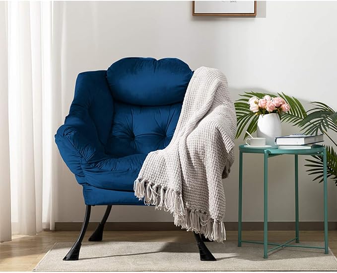 HollyHOME Lazy Chair with Armrest and Side Pocket, Comfy Accent Lounge Chair,Leisure Sofa Armchair for Living Room, Bedroom, Dorm, or Small Spaces, Oversized Reading Sofa Chair,Velvet Royal Blue
