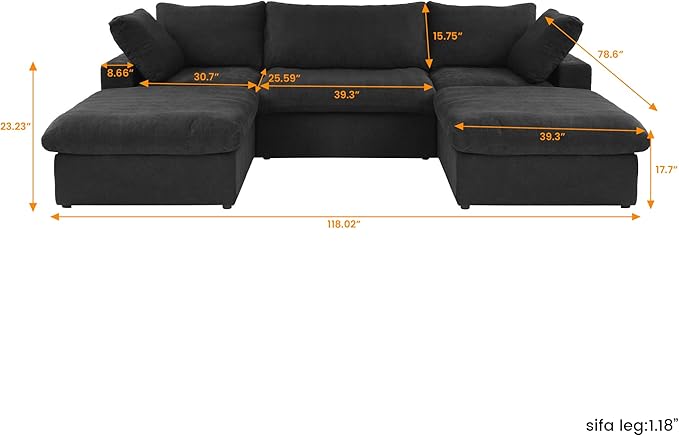 Cloud Modular Sectional Sofa Couch,120.45" U Shaped Convertible Couches with Storage Ottoman for Living Room,Minimalist Deep Sofa Couches,Sofa Covers Washable&Replaceable(Black)
