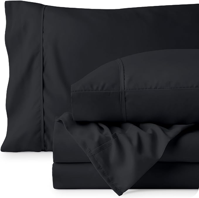 Bare Home King Sheet Set - Luxury 1800 Ultra-Soft Microfiber King Bed Sheets - Double Brushed - Deep Pockets - Easy Fit - 4 Piece Set - Bedding Sheets & Pillowcases (King, Black)