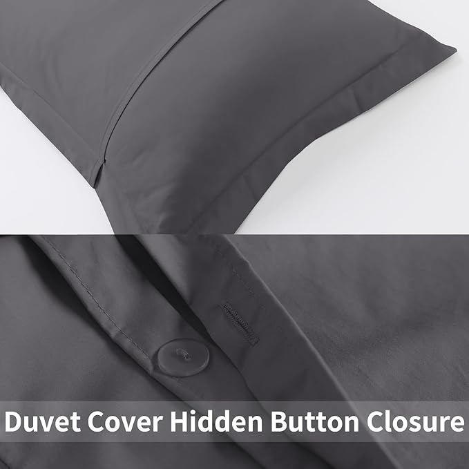 Dark Grey Duvet Cover Set Twin/Twin-XL Size 100% Egyptian Cotton 2Pcs Home Bedding Set- 1 Duvet Cover with 1 Pillowcase, 400 Thread Count Super Soft Cover with Corner Ties(68x90 Inches,Dark Grey)
