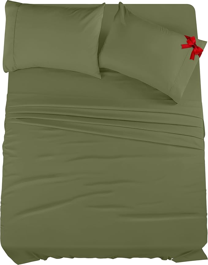 Utopia Bedding Full Sheet Set – 4 Piece Bed Sheets for Full Size Bed, Soft and Breathable Microfiber, Includes 1 Fitted Sheet, 1 Flat Sheet and 2 Pillowcases (Olive)