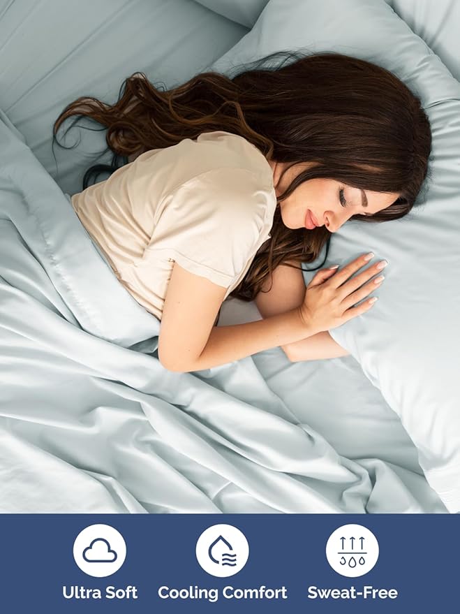 Extra Deep Pocket Twin XL Sheets - 3 Piece Breathable & Cooling Bed Sheets - Hotel Luxury Bed Sheet Set - Soft, Wrinkle Free & Comfy - Easily Fits Extra Deep Mattresses - Deep Pocket Ice Blue Sheets