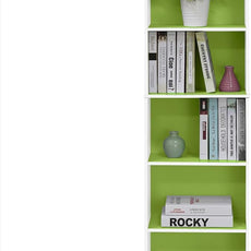 Furinno LUDER Book Shelf, 5-Cube Bookshelf, Bookcase with Open Shelf, 9.4 x 15.8 x 52, for Living Room, Bedroom, Home Office, White/Green