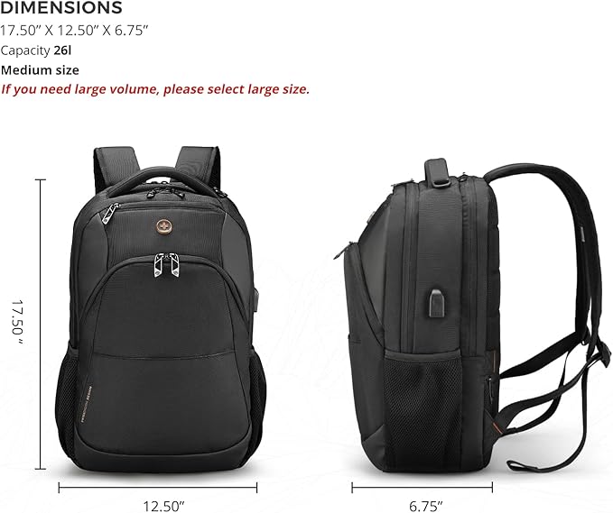 Swissdigital Design Travel Laptop Backpack, College Laptops Backpack with USB Charging Port for Men and Women Fits 16 Inch Notebook, Black | SD1670-01