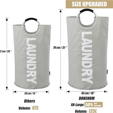 DOKEHOM 125L X-Large Collapsible Washing Laundry Basket Bag (7 Colors) for Bedroom, Fabric (Grey, XL)