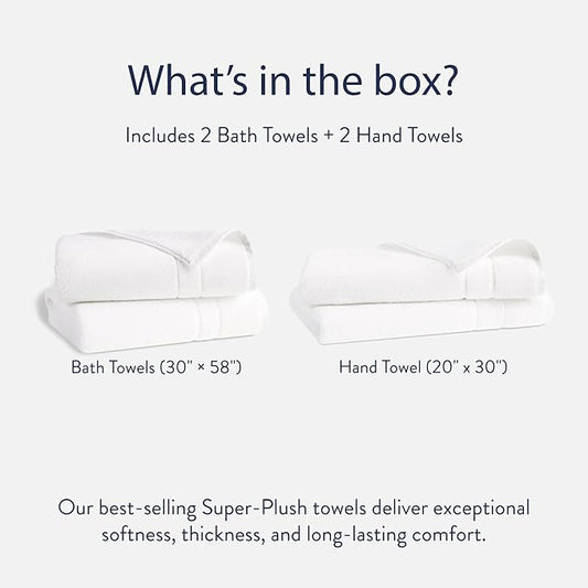 Brooklinen Super-Plush Bath Towel and Hand Towel Set - 2 Bath Towels, 2 Hand Towels - Cotton, Highly Absorbent (White)