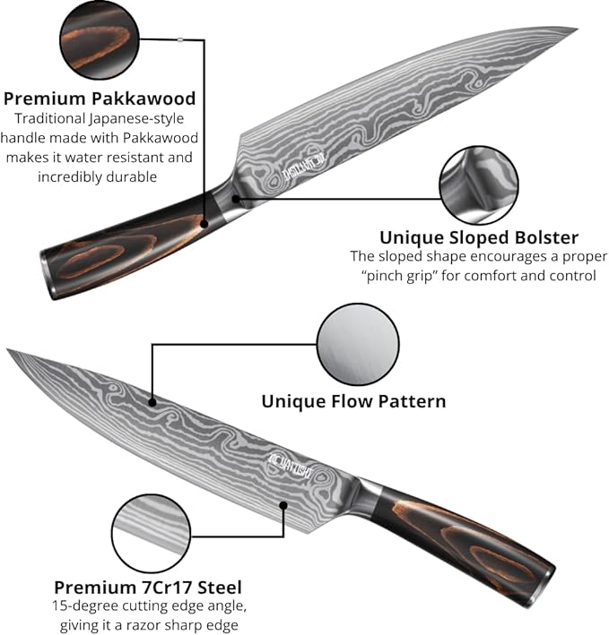 Yatoshi Professional Kitchen Knife Set, 15 Pieces, High Carbon Stainless Steel, Ergonomic Handle