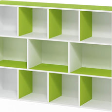 Furinno LUDER Book Shelf, 11-Cube Bookshelf, Reversible Bookcase, 9.4 x 29.1 x 41.7, for Living Room, Bedroom, Home Office, White/Green