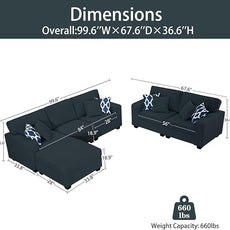 Legend Vansen Modular Sectional Sofa U Shaped Couch with Ottoman Modern Reversible Corner Sectional Couch for Living Room (Charcoal, 2+3 with Ottoman)
