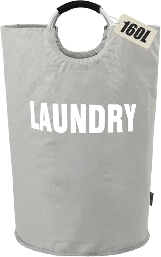 DOKEHOM 160L XX-Large Laundry Basket (7 Colors), Collapsible Laundry Bag, Foldable Laundry Hamper, Folding Washing Bin (Grey, XXL)