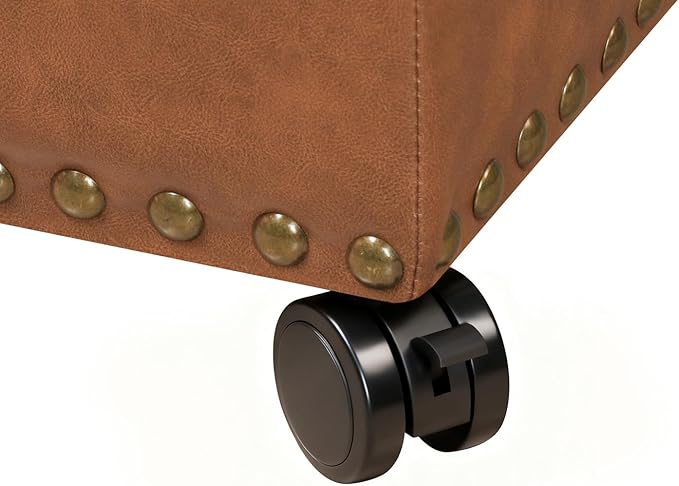 Joveco Storage Ottoman Bench 35" Faux-Leather Rectangular Tufted Ottomans Storage Room Organizer with Wheels(Ochre Yellow)