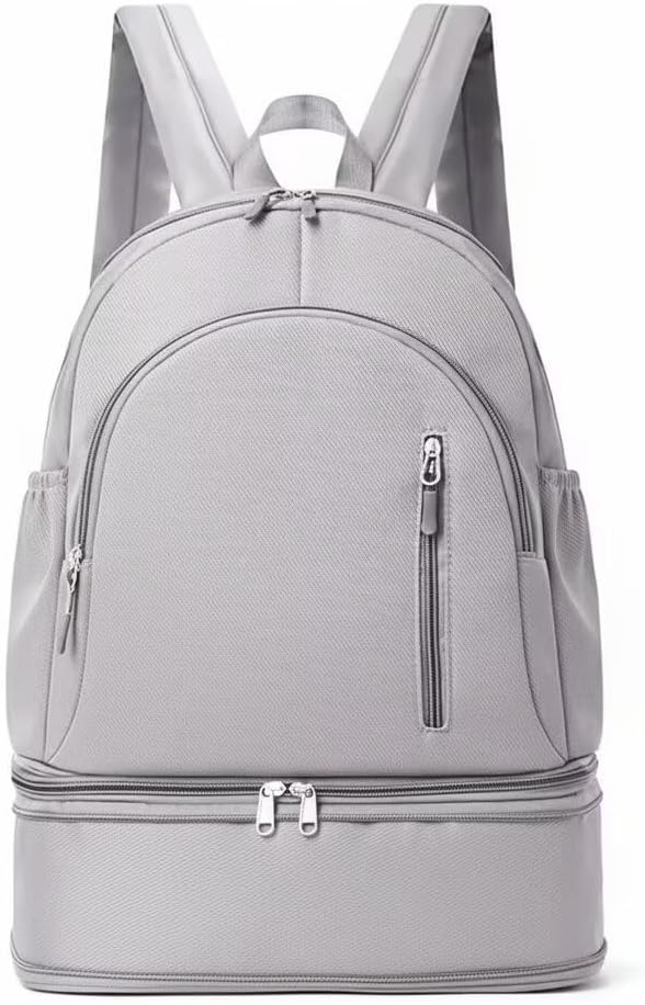 Unisex Lightweight Expandable Gym Backpack with Shoe Compartment, Waterproof Travel Bag for 14" Laptop Grey