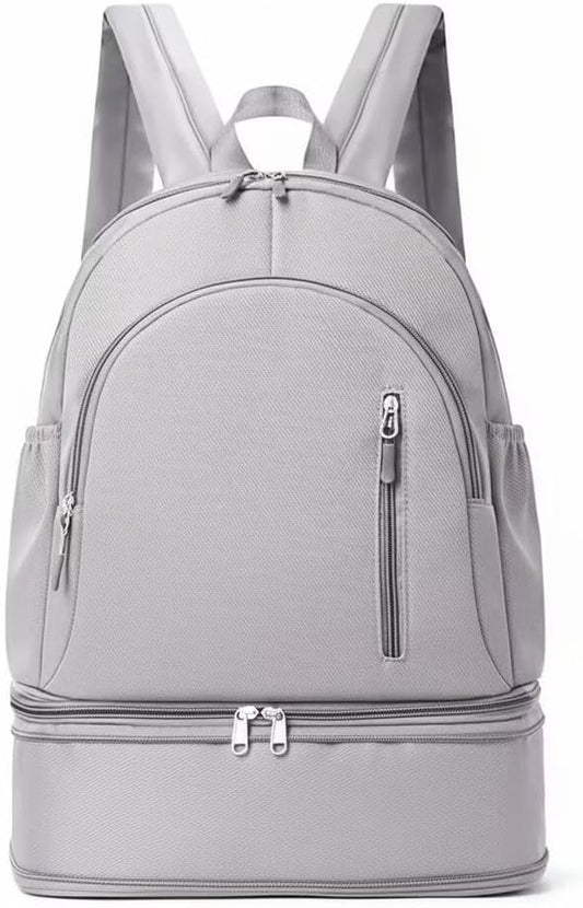 Unisex Lightweight Expandable Gym Backpack with Shoe Compartment, Waterproof Travel Bag for 14" Laptop Grey