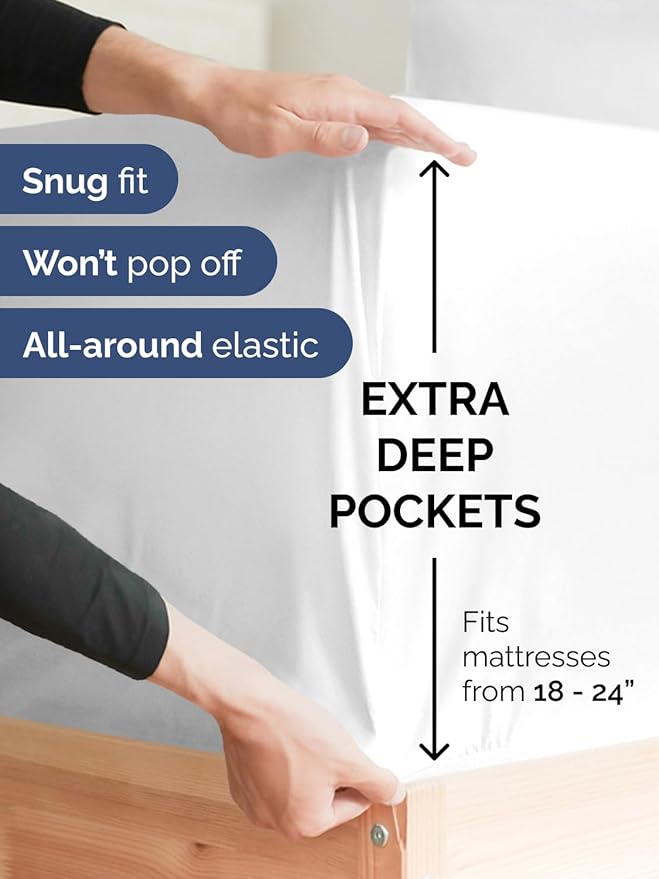 Extra Deep Pocket Split King Sheets - 5 Piece Breathable & Cooling Bed Sheets - Hotel Luxury Bed Sheet Set - Soft, Wrinkle Free & Comfy - Easily Fits Extra Deep Mattresses - Deep Pocket White Sheets