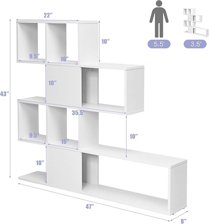 Tangkula 8 Cubes Bookshelf, Modern Ladder Corner Bookcase, 8-Cube Open Stepped Storage Bookcase, 5-Tier Display Shelf for Home Office, 47 x 8 x 43 Inch, Living Room Divider Bookshelf
