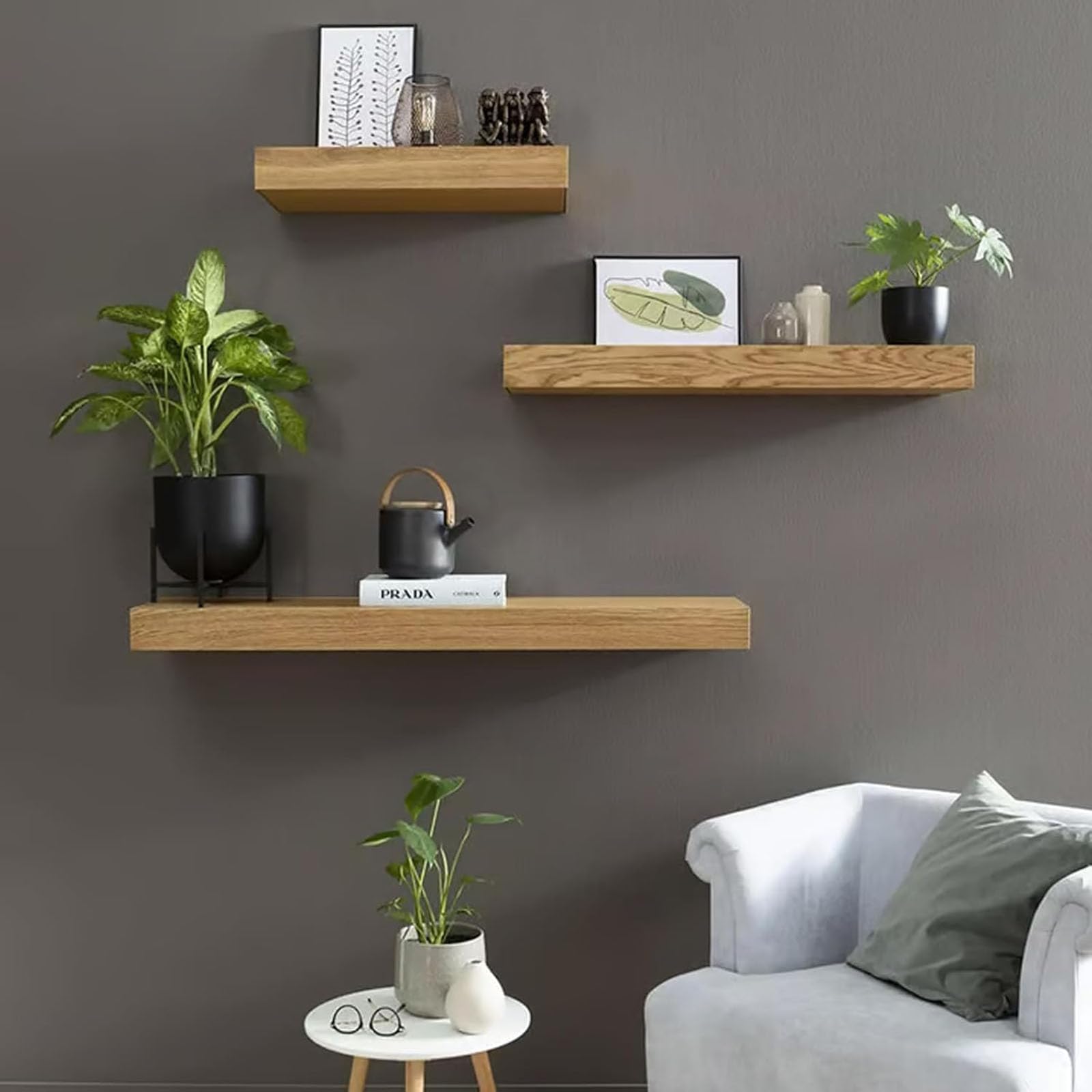 MagicFlap Designe Shelf with Secret Compartment– Hidden Compartment Storage, 50 lbs Capacity Wall Mounted Modern Shelf for Living Room Office Bedroom Concealed Safe for Valuables (Natural Wood)