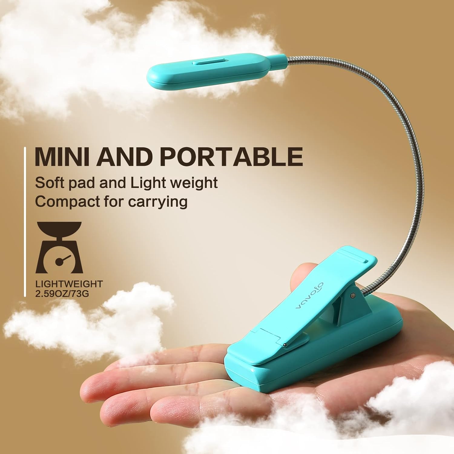 VAVOFO Clip On Book Light for Bed Kids, 7 LED Reading Light with 9-Level Warm Cool White Daylight, Eye Care Lamp with Power Indicator for Bookworms (Blue) Dormly