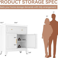 Metal Sideboard Cabinet, Small Pantry Sideboard Cabinets with 2 Doors and Adjustable Shelves, White Metal Buffet Cabinet for Kitchen Dining Room Living Room, Entryway, Bathroom,Office