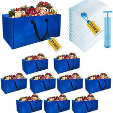 10 Pack Heavy Duty Extra Large Moving Bags with Backpack Straps & Vacuum Storage Bags, Moving Totes with Handles for Space Saving, Christmas Storage Bags for Wreaths, Garlands, Decoration & Ornaments