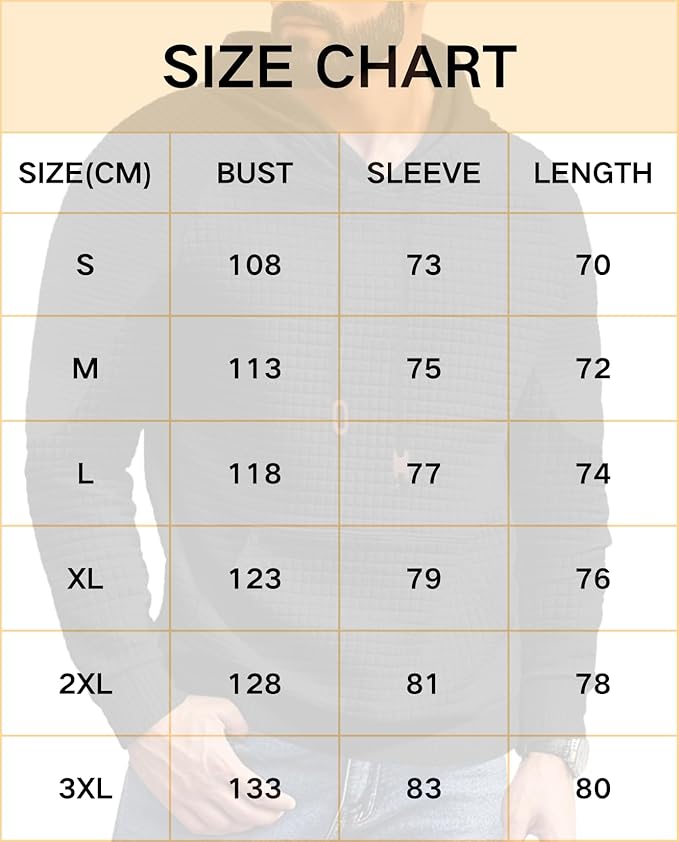 Men's Waffle Sweatshirt - Autumn Winter Hooded Pullover Loose Fit Casual Wear for Vacation Daily Life