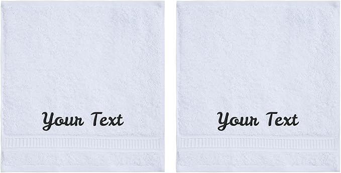 Personalized Towels, Luxury Turkish Genuine Cotton Monogrammed Towel Washcloths for Bathroom, Kitchen, Hotel, Spa, Gym & College Dorm, 2 Pack Washcloth Set for Body & Face, Baby and Adults, White