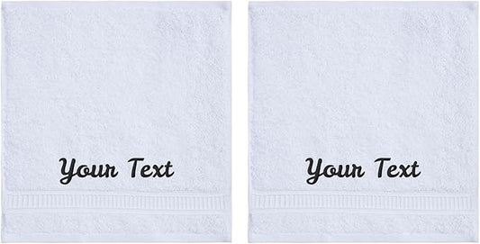 Personalized Towels, Luxury Turkish Genuine Cotton Monogrammed Towel Washcloths for Bathroom, Kitchen, Hotel, Spa, Gym & College Dorm, 2 Pack Washcloth Set for Body & Face, Baby and Adults, White
