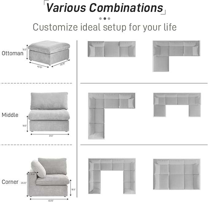 Cloud Couch Modular Sectional Sofa,160" V Shaped Convertible Couches with Corner Sofa for Living Room,5 Seater Minimalist Deep Couches,Sofa Covers Washable&Replaceable(Grey)