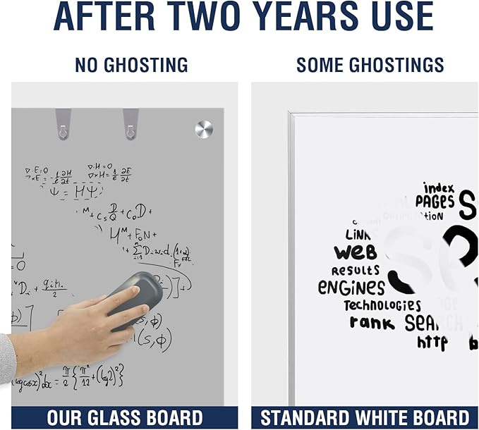 TSJ OFFICE Glass Dry-Erase Board - 48 x 32 Inches Wall Mounted Glass Whiteboard, Large Frameless Magnetic White Board for Office, Home & School, Gray