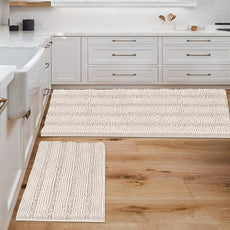 H.VERSAILTEX Extra Thick Striped Bath Rugs for Bathroom 2 Piece Bathroom Set Anti-Slip Bath Mats Soft Plush Shaggy Mat Living Room Bedroom Mat Floor Water Absorbent (Ivory, 47