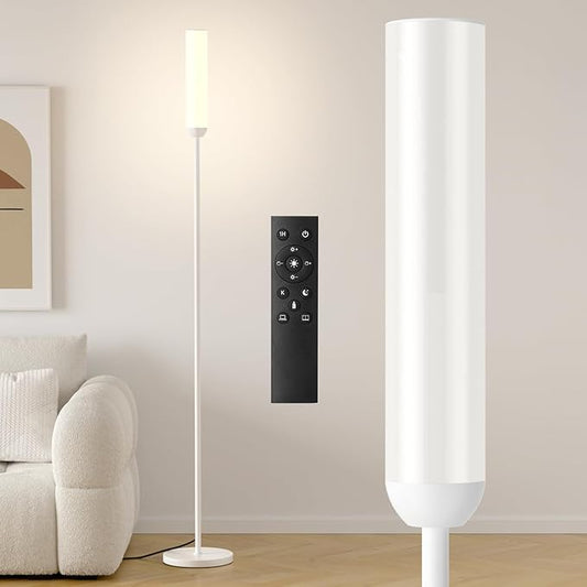 Ambimall LED Floor Lamp with Remote Control, 65" Standing lamp with Stepless Adjustable 3000K-6500K Colors & 30-100% Brightness, Foot Switch(White)