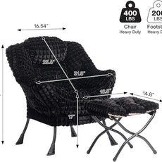 HollyHOME Lazy Chair with Foldable Ottoman, Accent Comfy Lounge Armchair and Folding Footrest Stool, Leisure Sofa Reading Chair and Footstool for Living Room, Bedroom, Dorm,Faux Fur Black
